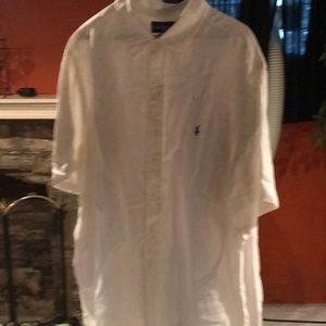 Men’s XXL Polo white linen button down shirt